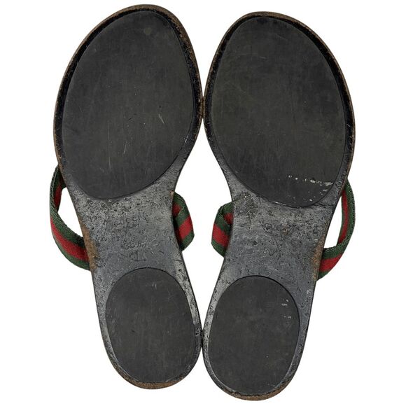 Gucci GG Web Stripe Thong Sandals EU 38.5 US 8.5 Black Flip Flop Slide Flat Heel - Picture 9 of 10
